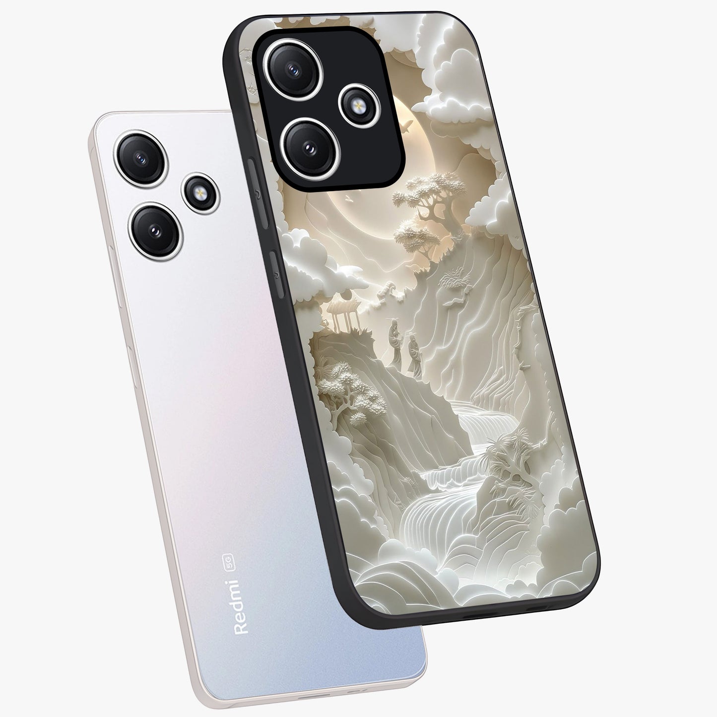 Celestial Origami Glass Case displayed in angled mockup highlighting geometric origami design with cosmic aesthetic theme.