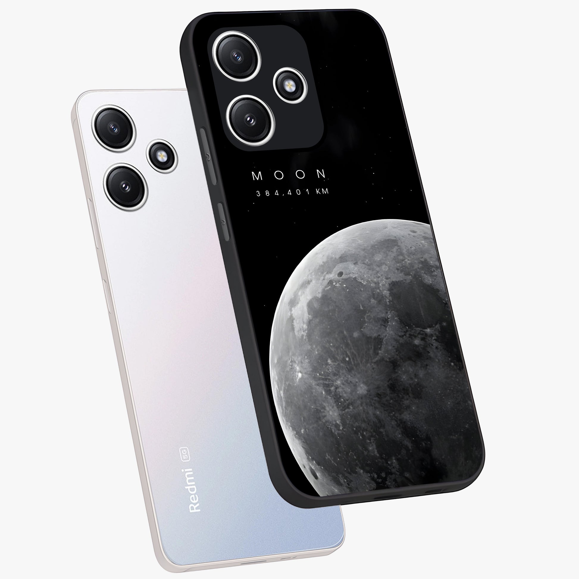 Cosmic Moon Glow Glass Case displayed in angled mockup highlighting celestial moon design with cosmic aesthetic theme.