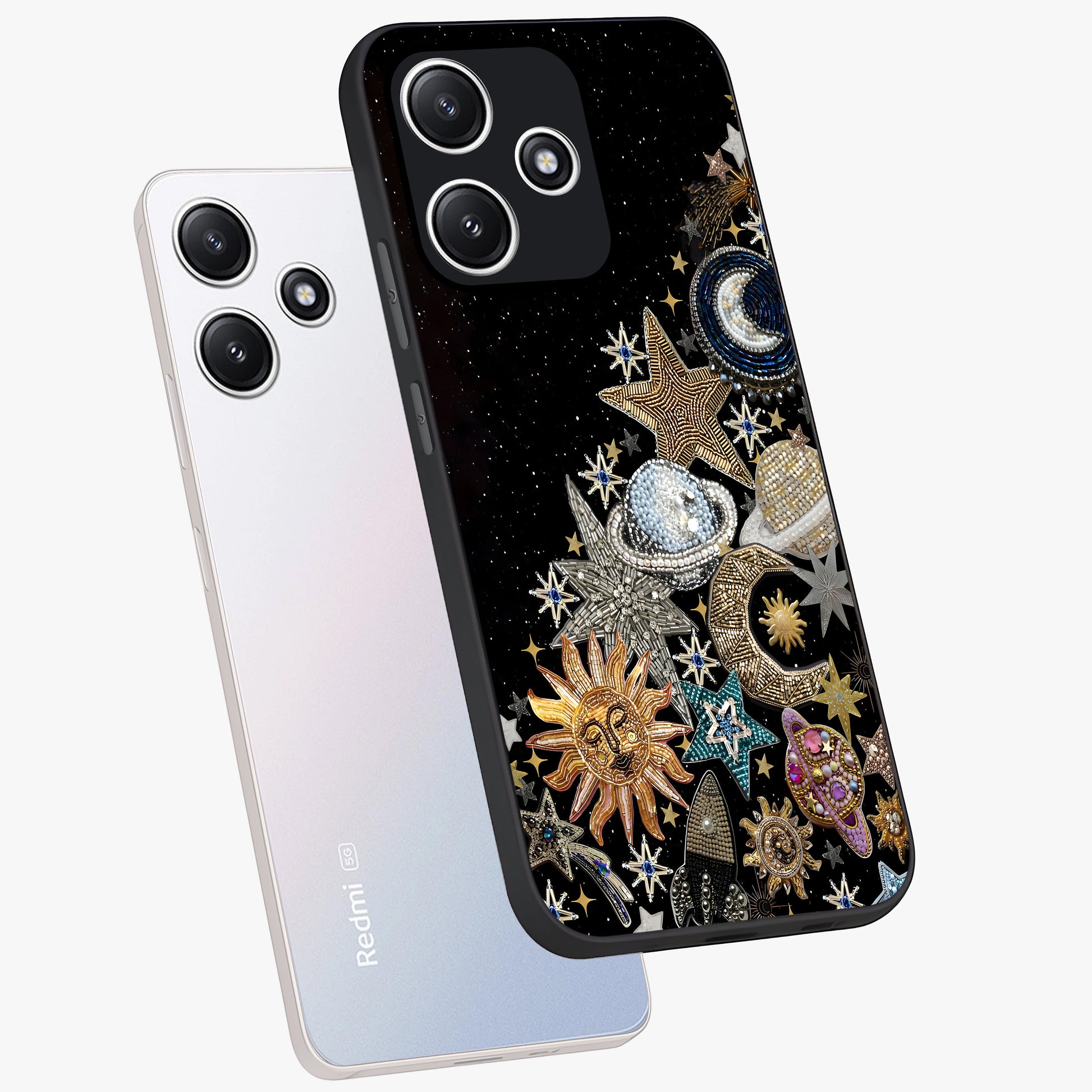Cosmic Sparkle Dreams Glass Case displayed in angled mockup highlighting dreamy star sparkle design with celestial aesthetic.