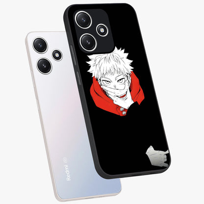 Crimson Chaos Smile Glass Case displayed in angled mockup highlighting edgy crimson smile design with graphic aesthetic.