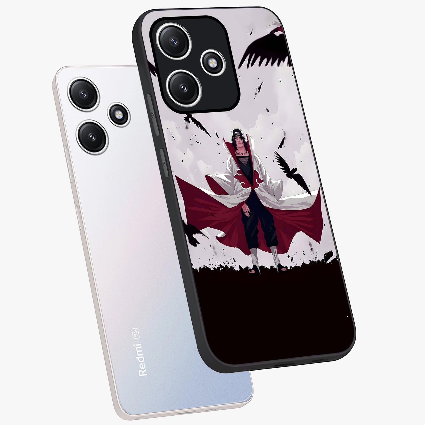 Crimson Crow Ascension Glass Case displayed in angled mockup highlighting powerful crow illustration with dark crimson aesthetic.