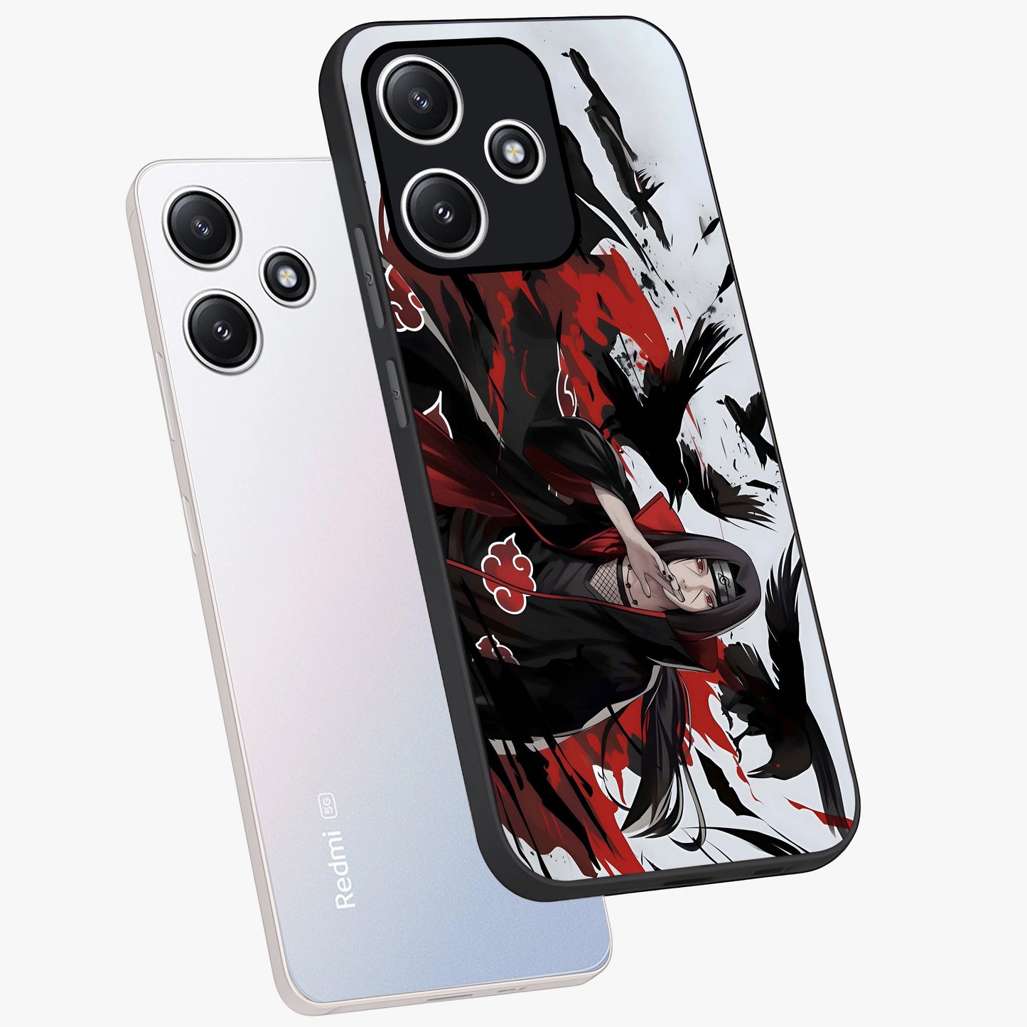 Crimson Crow Illusion Glass Case displayed in angled mockup highlighting mysterious crow graphic with dark aesthetic style.