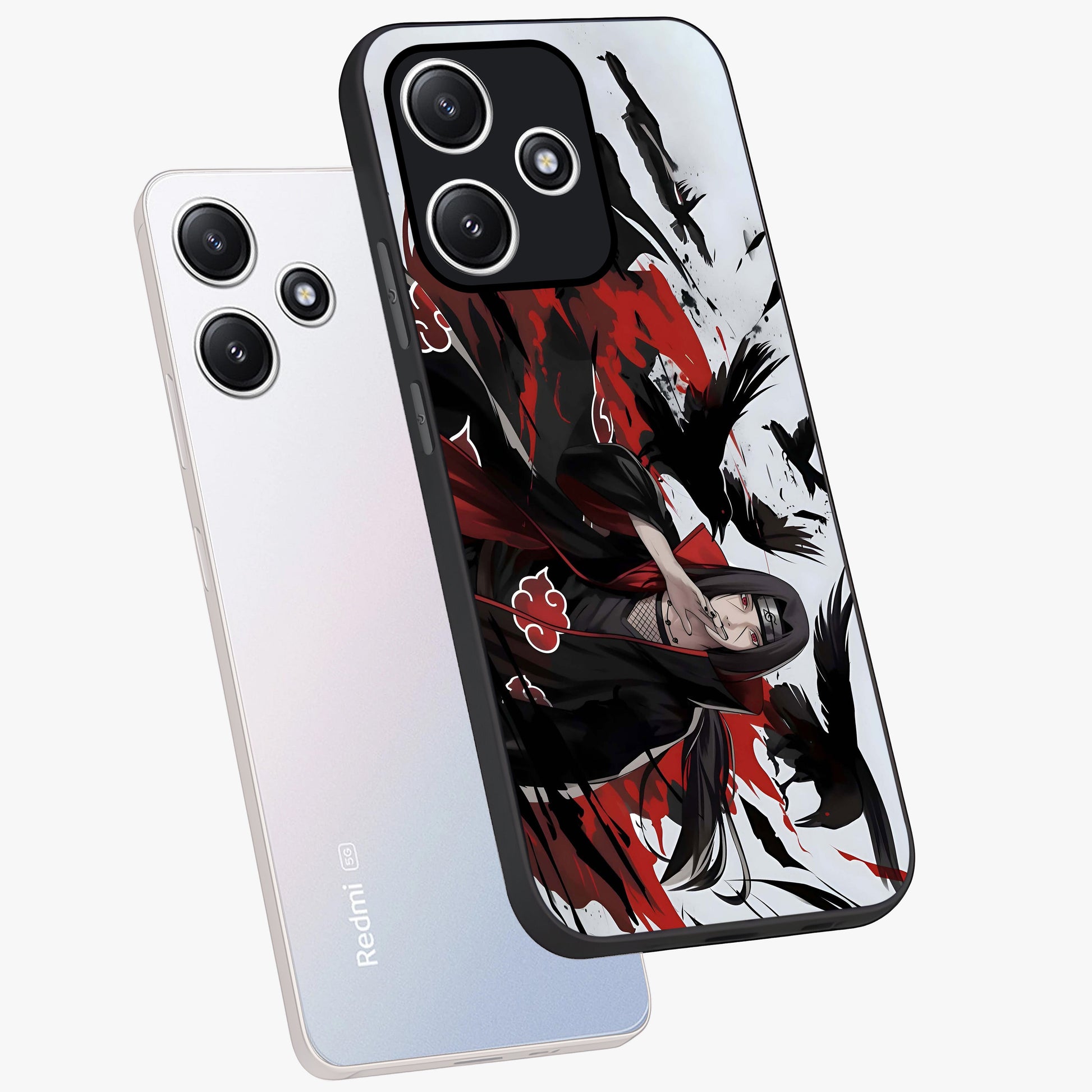 Crimson Crow Illusion Glass Case displayed in angled mockup highlighting mysterious crow graphic with dark aesthetic style.