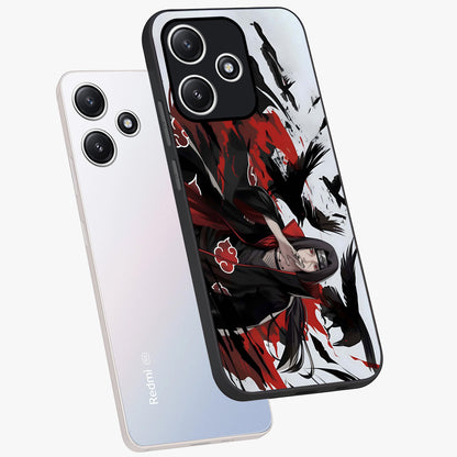 Crimson Crow Illusion Glass Case displayed in angled mockup highlighting mysterious crow graphic with dark aesthetic style.