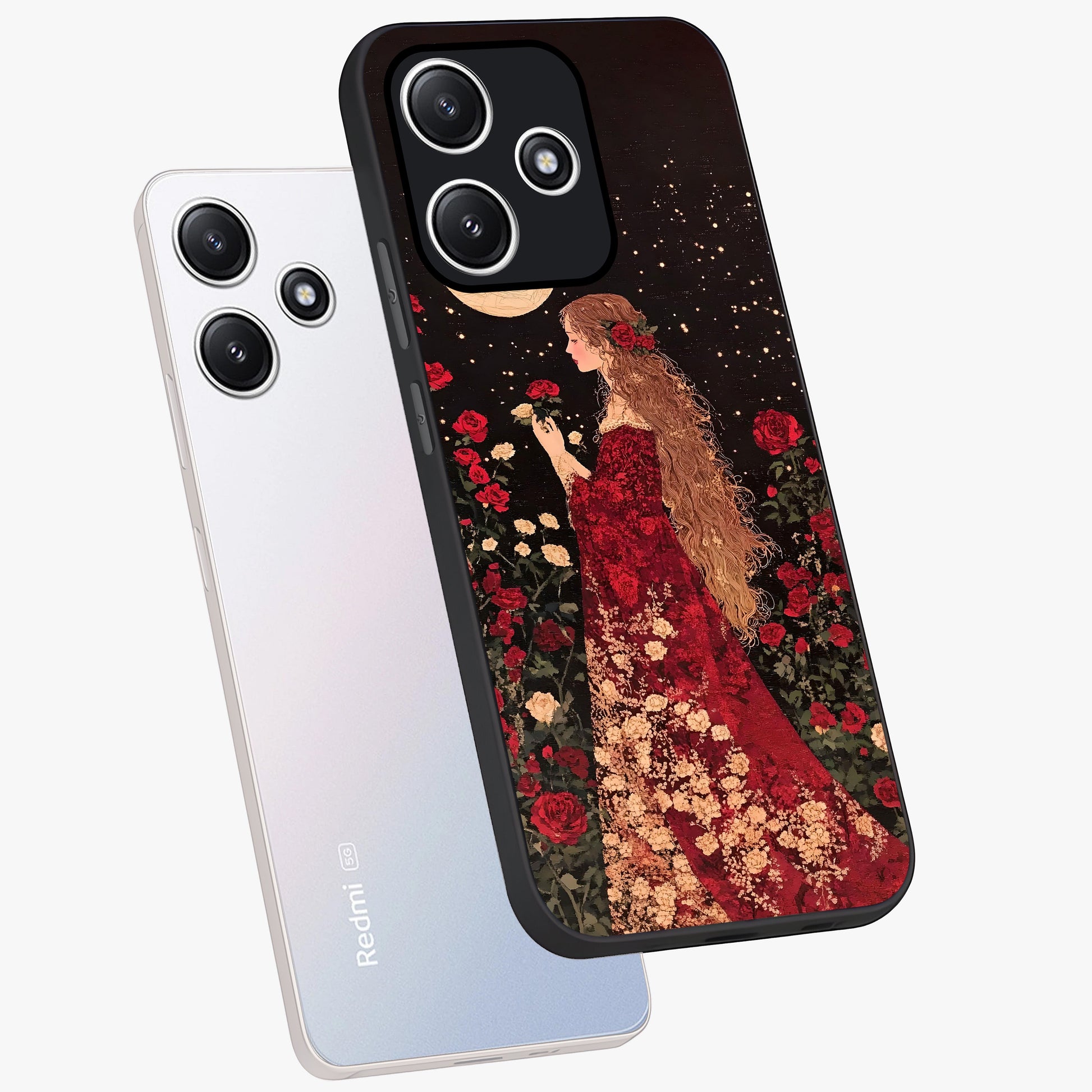 Crimson Dreams Glass Case displayed in angled mockup highlighting soft crimson aesthetic design with artistic theme.