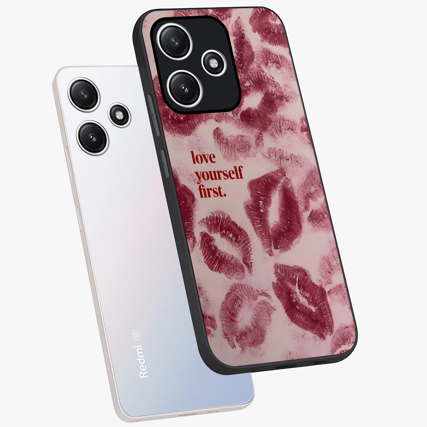 Crimson Kiss Love Glass Case displayed in angled mockup highlighting bold love inspired design with modern aesthetic style.
