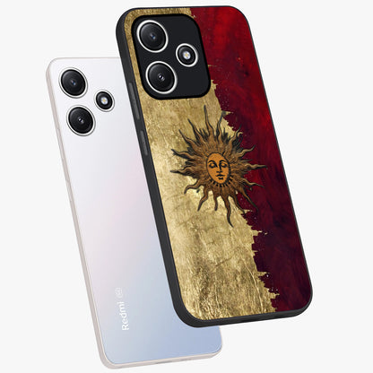 Crimson Sun Majesty Glass Case displayed in angled mockup highlighting majestic crimson sun design with bold aesthetic style.