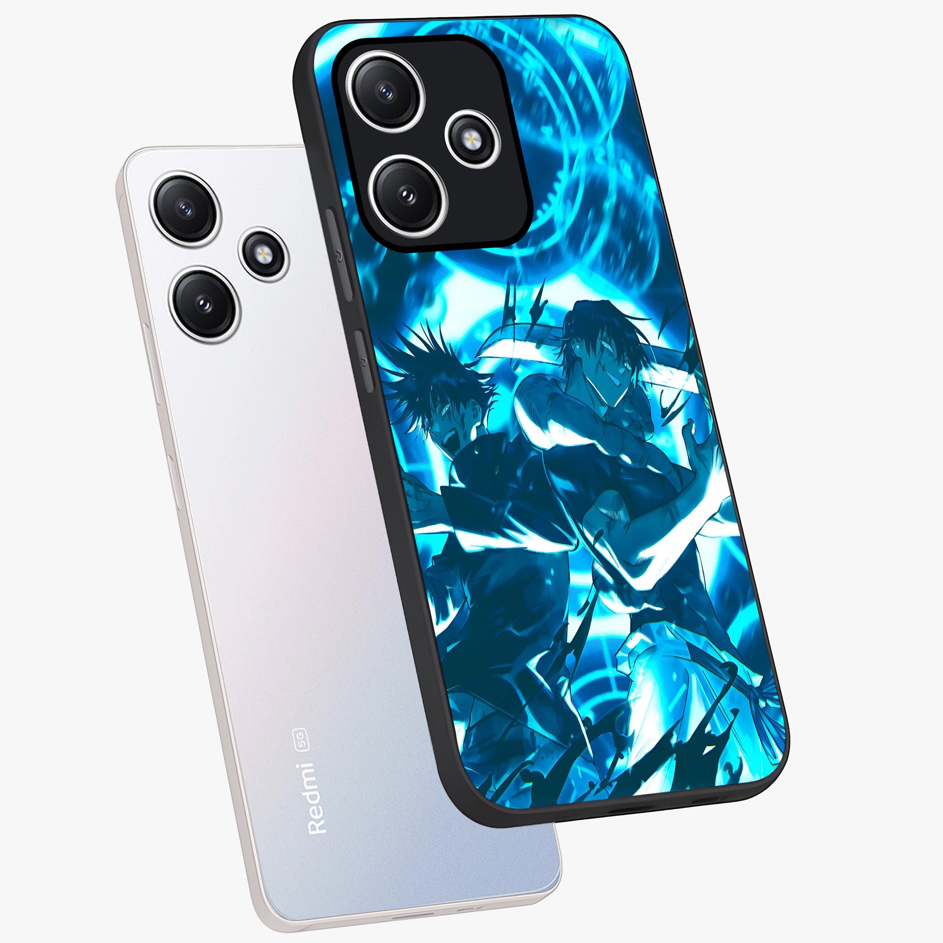 Cursed Energy Clash Glass Case displayed in angled mockup highlighting powerful battle inspired graphic with anime style aesthetic.