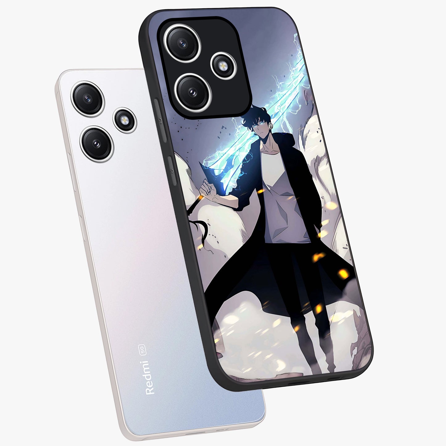 Dark Lightning Anime Warrior Glass Case displayed in angled mockup highlighting powerful lightning themed anime illustration.