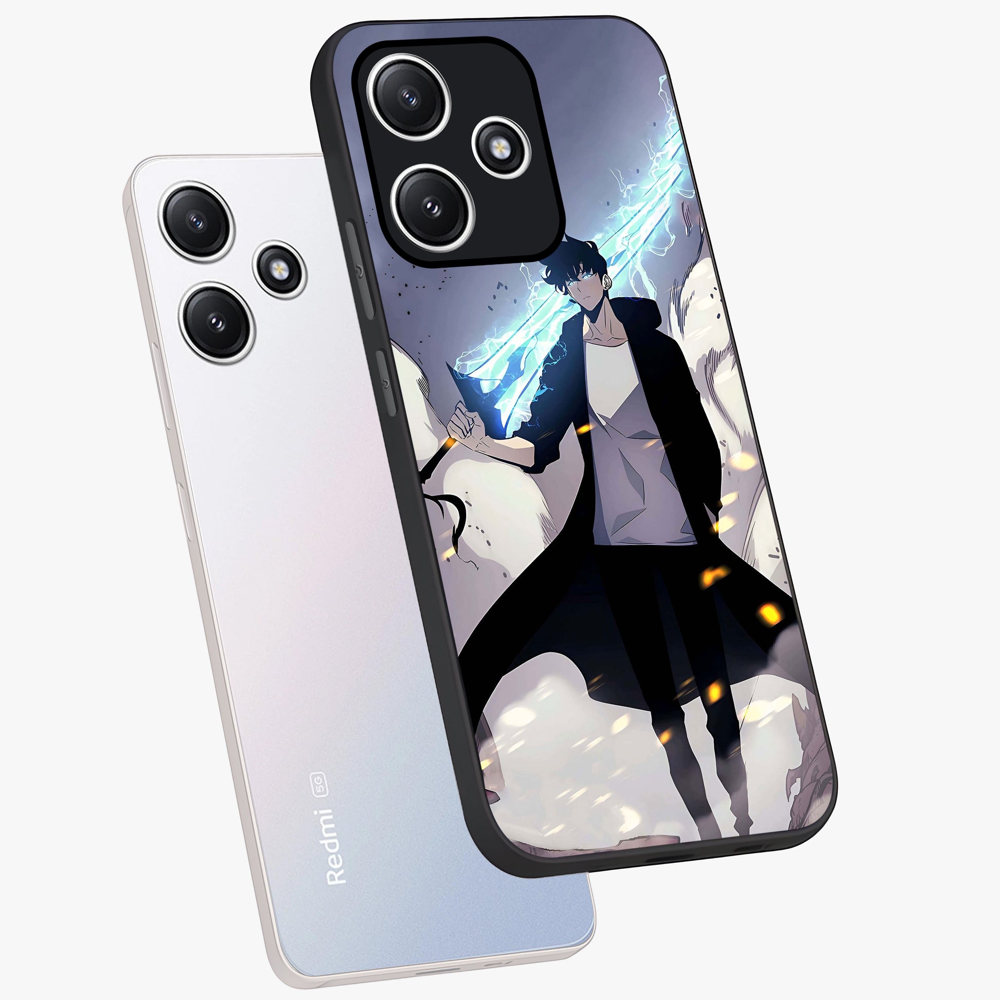 Dark Lightning Anime Warrior Glass Case displayed in angled mockup highlighting powerful lightning themed anime illustration.