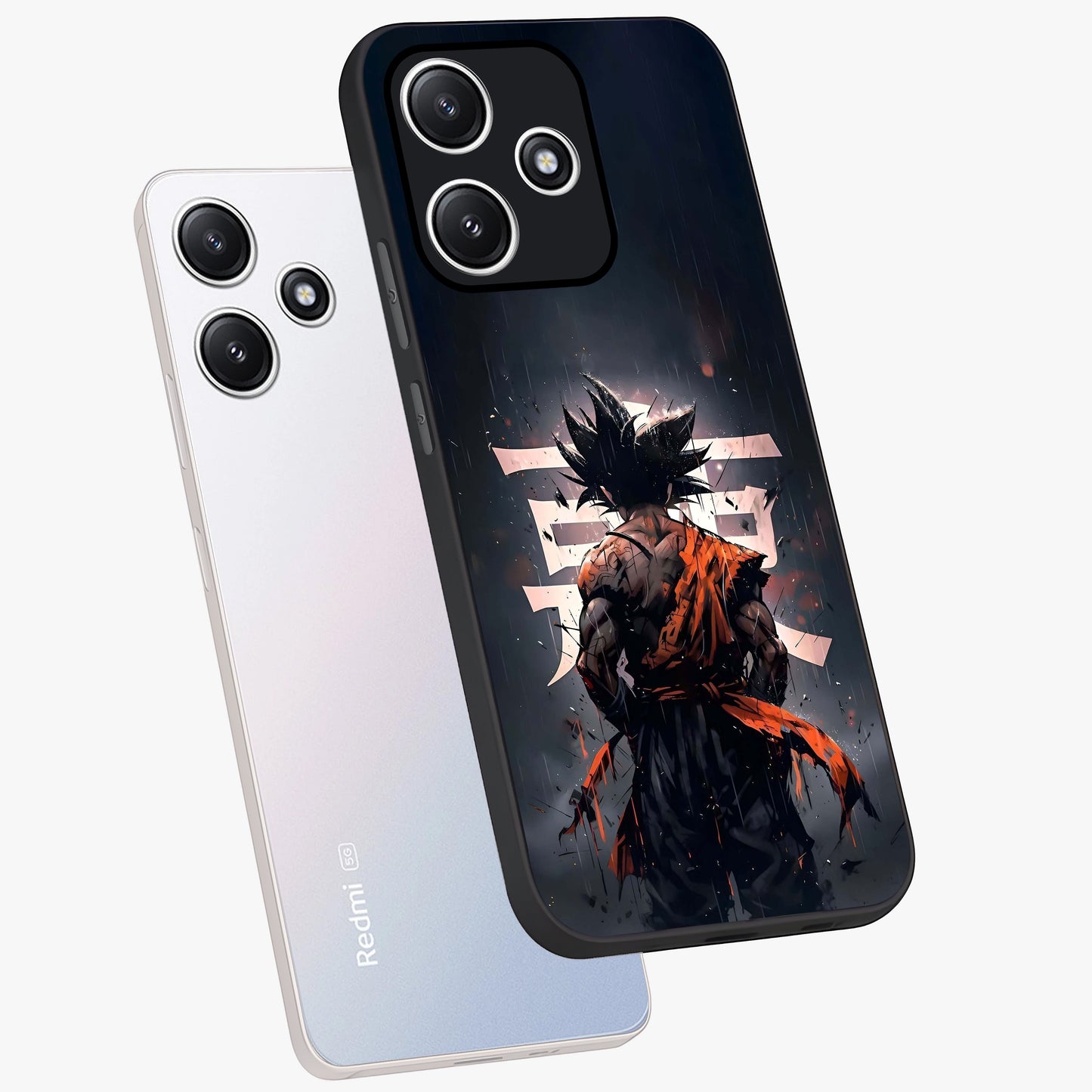 Dark Warrior In Rain Glass Case displayed in angled mockup highlighting dramatic warrior illustration with dark rain aesthetic.