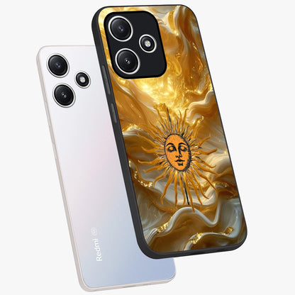 Eternal Golden Glow Glass Case displayed in angled mockup highlighting glowing golden aesthetic design with elegant style.