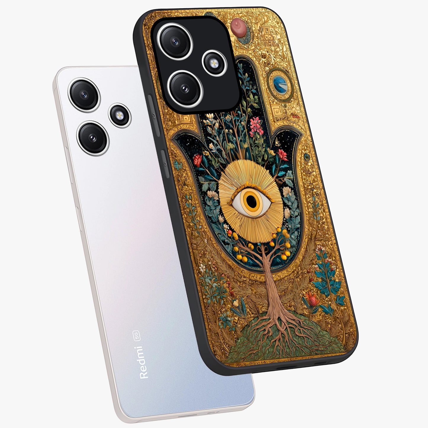 Ethereal Evil Eye Glass Case displayed in angled mockup highlighting protective evil eye symbol with spiritual aesthetic design.
