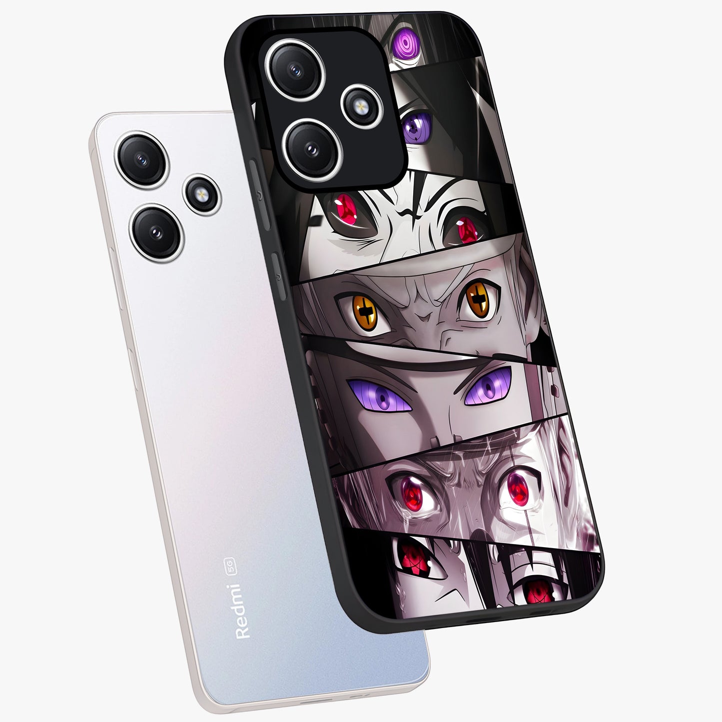 Eyes of Destiny Glass Case displayed in angled mockup highlighting bold eye illustration with mystical aesthetic style.