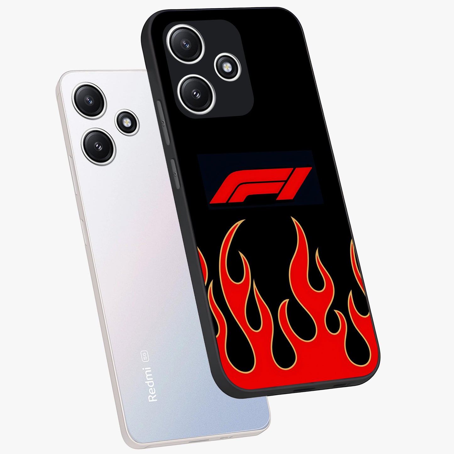 Fire F11 Glass Case displayed in angled mockup highlighting bold fire inspired graphic with energetic aesthetic style.