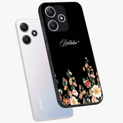 Floral Design With a Custom Personalized Name Glass Case displayed in angled mockup highlighting elegant floral pattern with custom name feature.