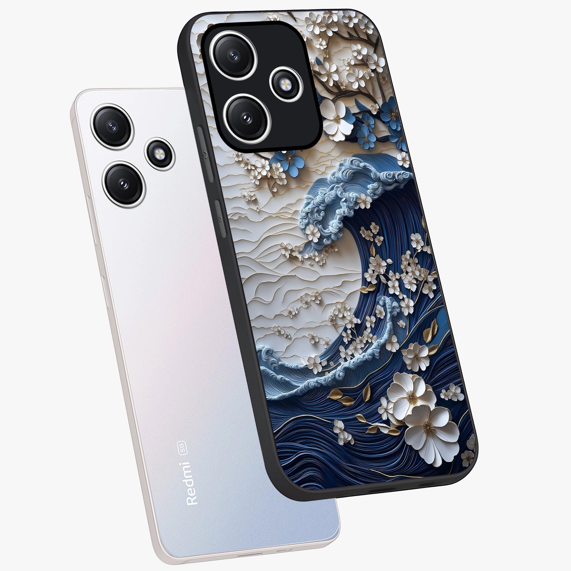 Floral Wave Origami Glass Case displayed in angled mockup highlighting geometric origami flower design with modern aesthetic style.
