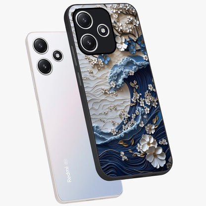 Floral Wave Origami Glass Case displayed in angled mockup highlighting geometric origami flower design with modern aesthetic style.