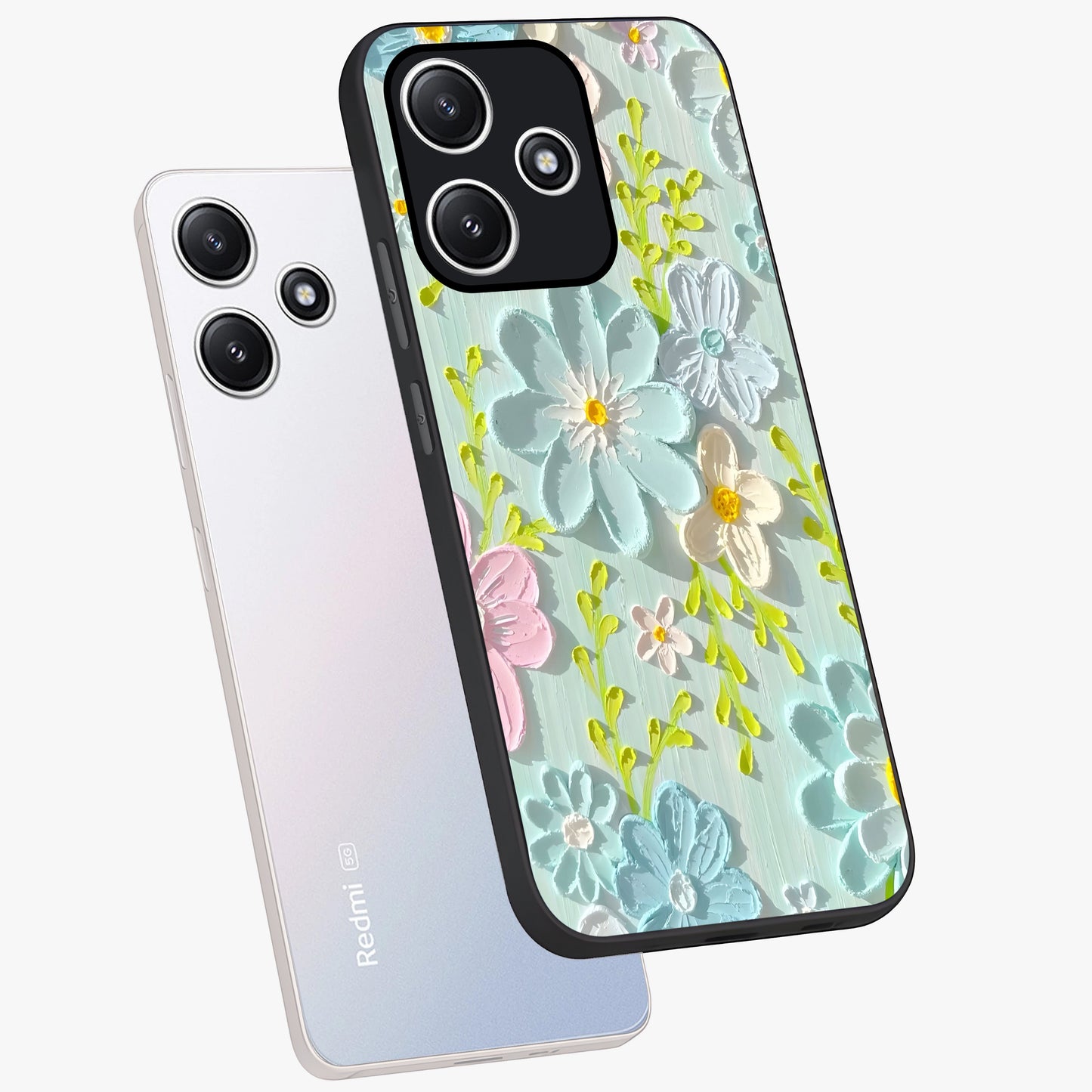 Frosted Petal Garden Glass Case displayed in angled mockup highlighting delicate flower petal design with calm garden aesthetic.