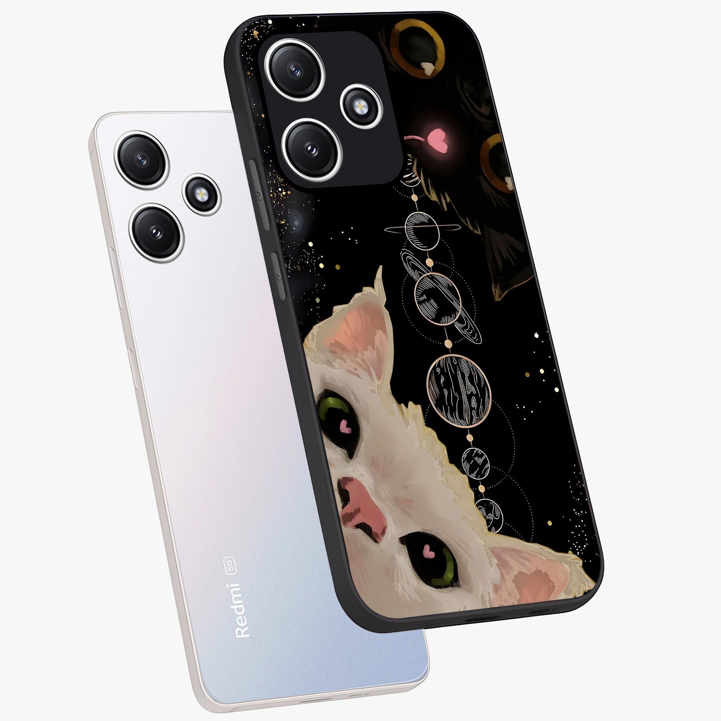 Galactic Cat Glass Case displayed in angled mockup highlighting celestial feline illustration with galaxy aesthetic style.