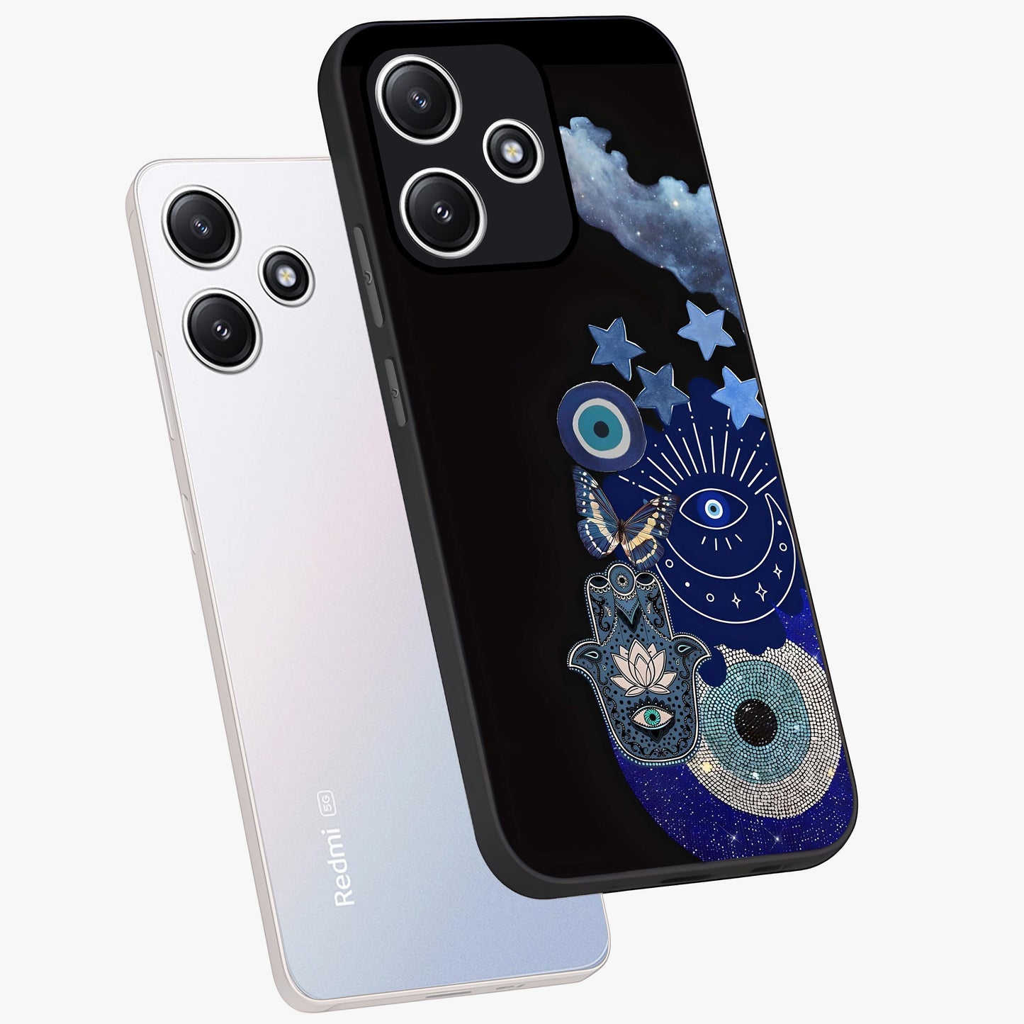 Galactic Charm Cluster Glass Case displayed in angled mockup highlighting luminous galaxy inspired design with dreamy aesthetic.
