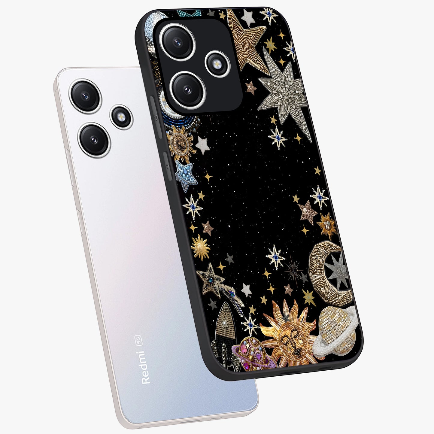 Galactic Jewel Stars Glass Case displayed in angled mockup highlighting shining celestial star design with cosmic aesthetic style.