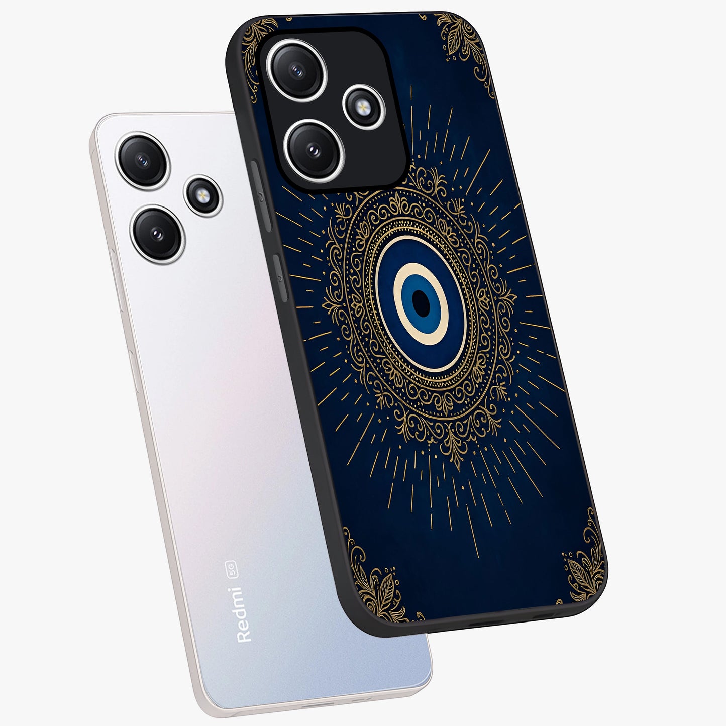 Golden Celestial Charm Glass Case displayed in angled mockup highlighting sparkling cosmic charm design with celestial aesthetic.