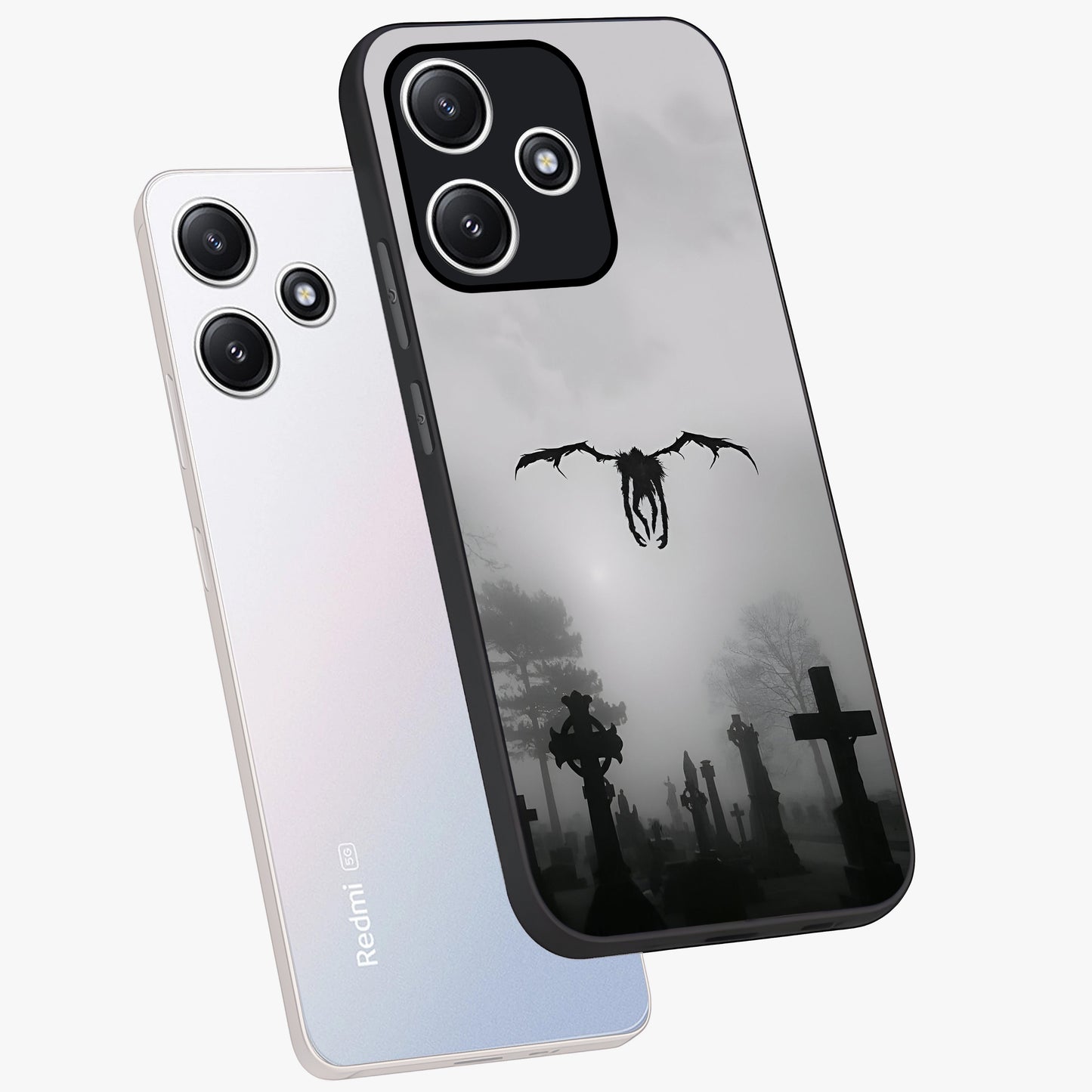 Graveyard Shadow Descent Glass Case displayed in angled mockup highlighting eerie shadow illustration with gothic aesthetic.
