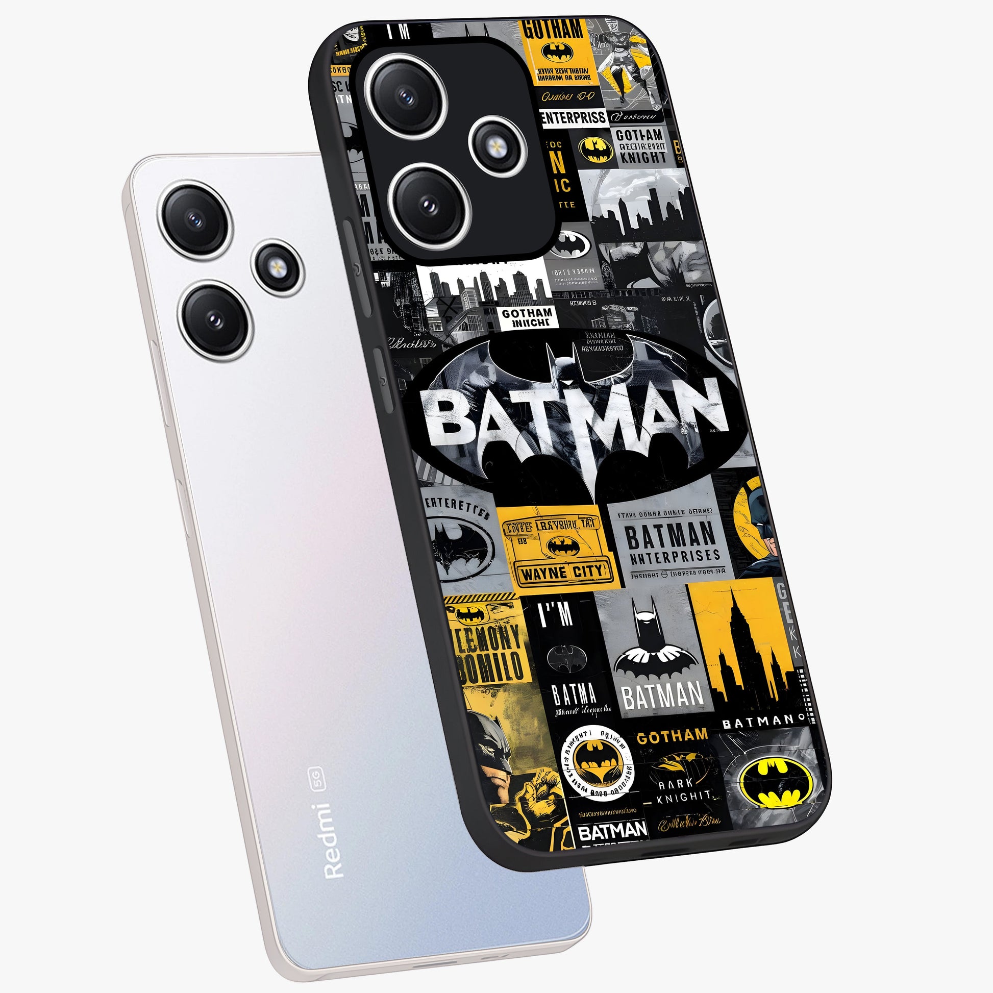 Knight Gotham Rise Glass Case displayed in angled mockup highlighting powerful knight silhouette design with dramatic aesthetic.