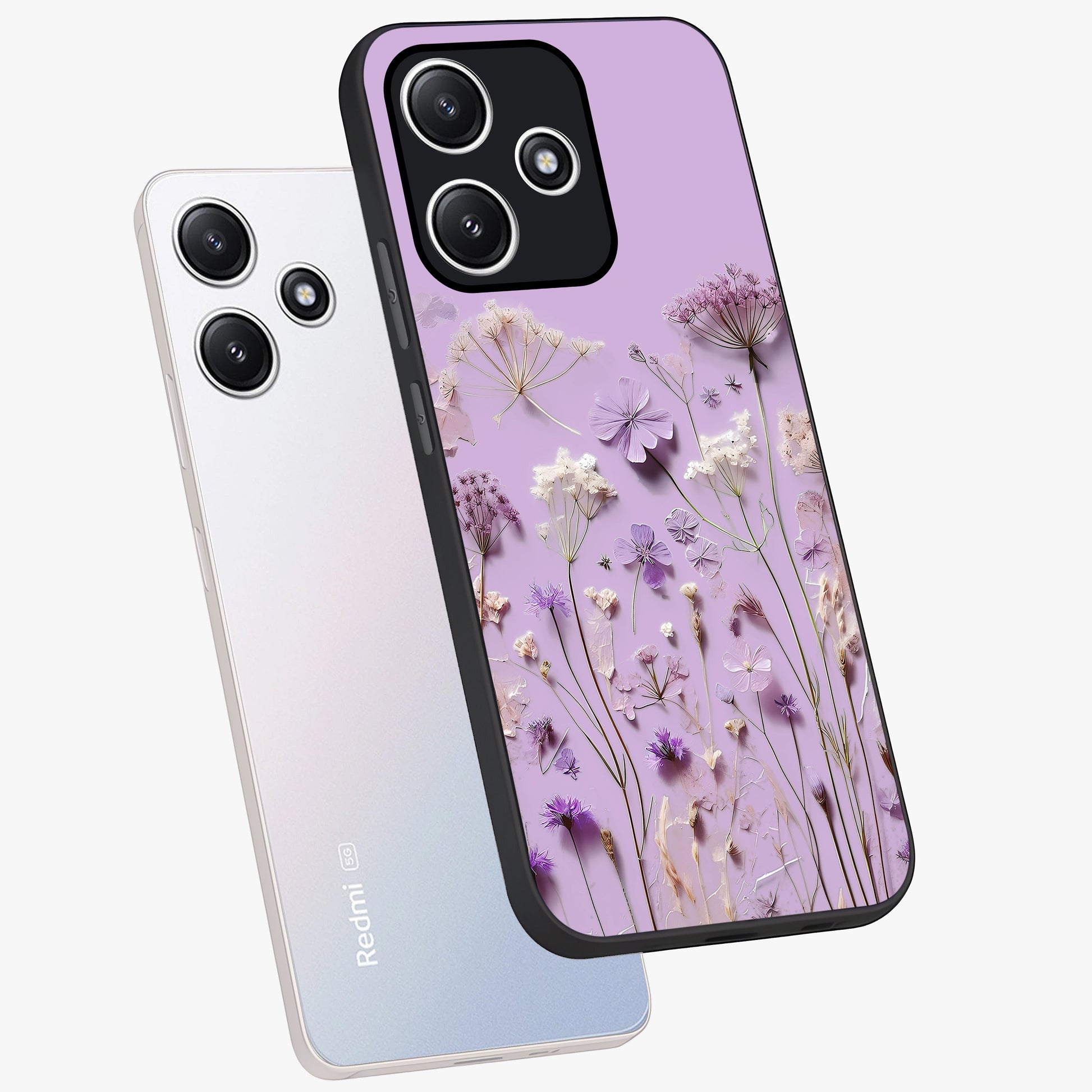 Lavender Blossom Dream Glass Case displayed in angled mockup highlighting dreamy lavender flower design with calming aesthetic style.