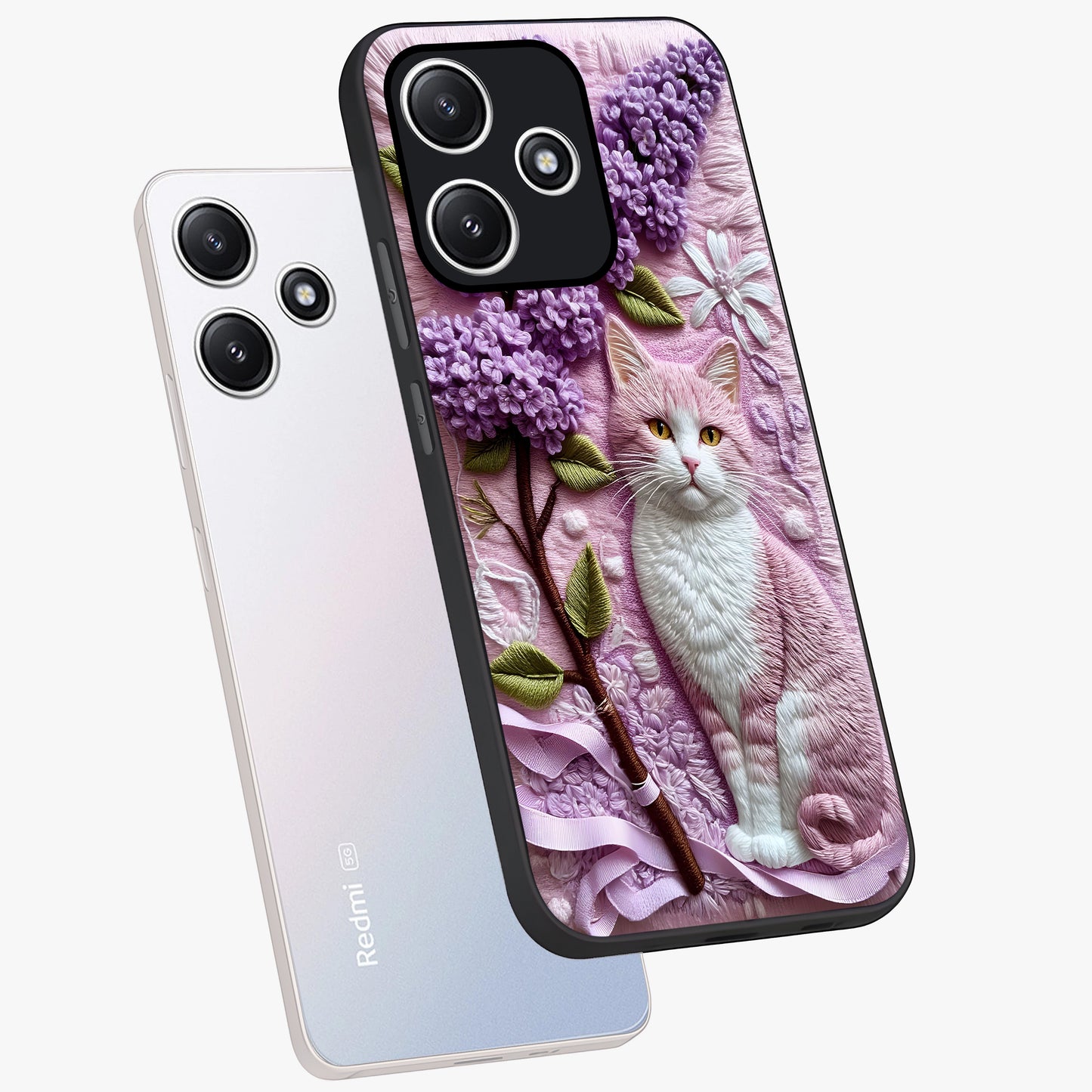 Lavender Cat Whimsy Glass Case displayed in angled mockup highlighting playful feline illustration with pastel lavender aesthetic.