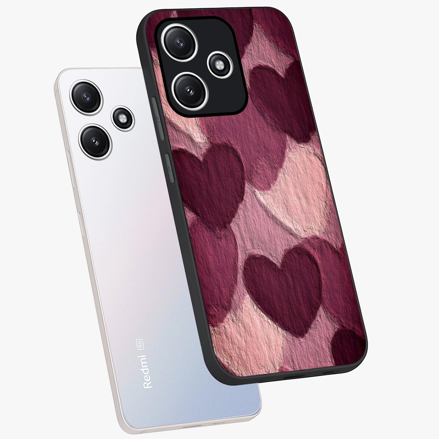 Layered Paper Hearts Glass Case displayed in angled mockup highlighting creative paper craft heart design with romantic aesthetic.