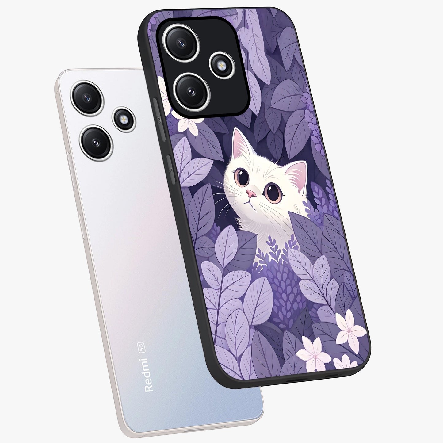 Lilac Hide Peek Cat Glass Case displayed in angled mockup highlighting playful feline illustration with lilac aesthetic design.