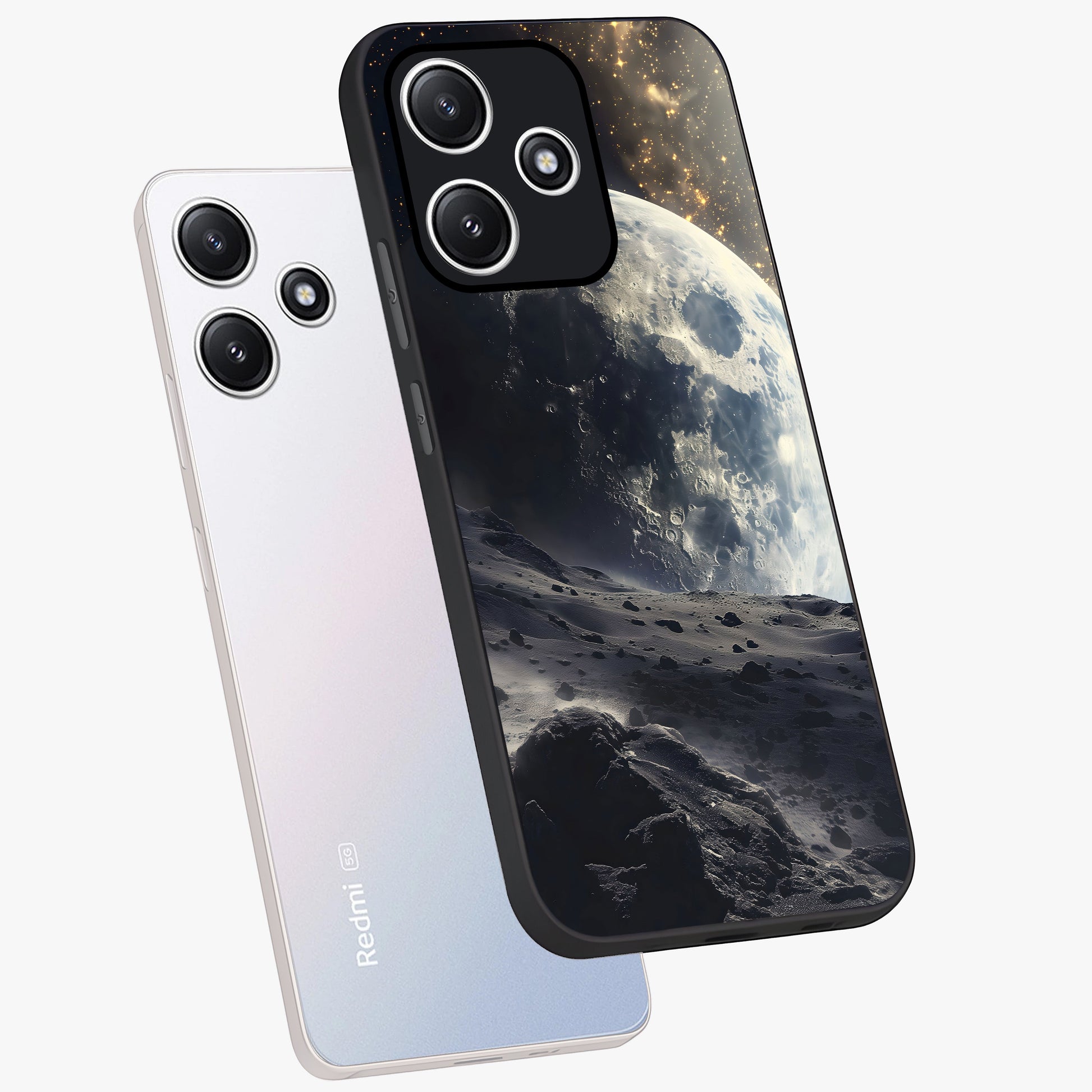 Lunar Horizon Glow Glass Case displayed in angled mockup highlighting celestial moon design with dreamy night aesthetic.