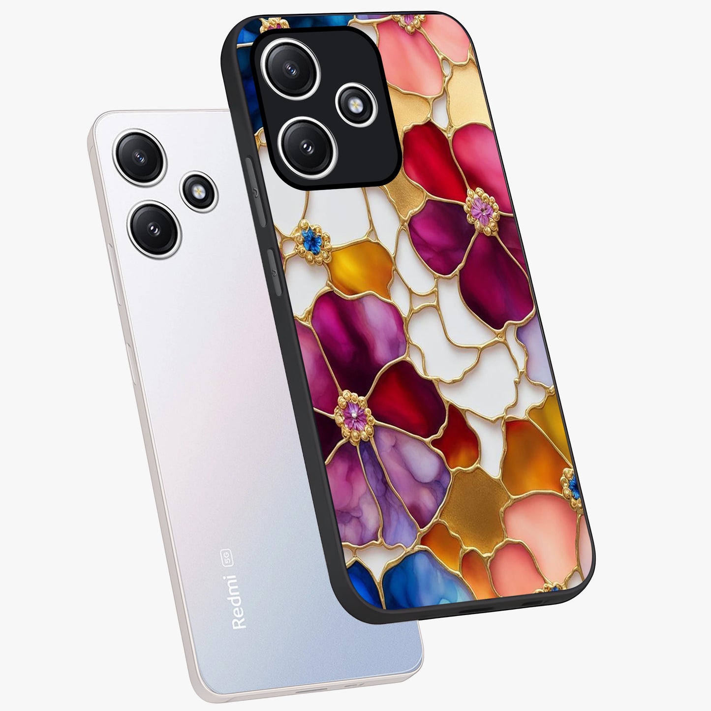 Marble Flower Pattern Glass Case displayed in angled mockup highlighting elegant marble floral design with modern aesthetic.