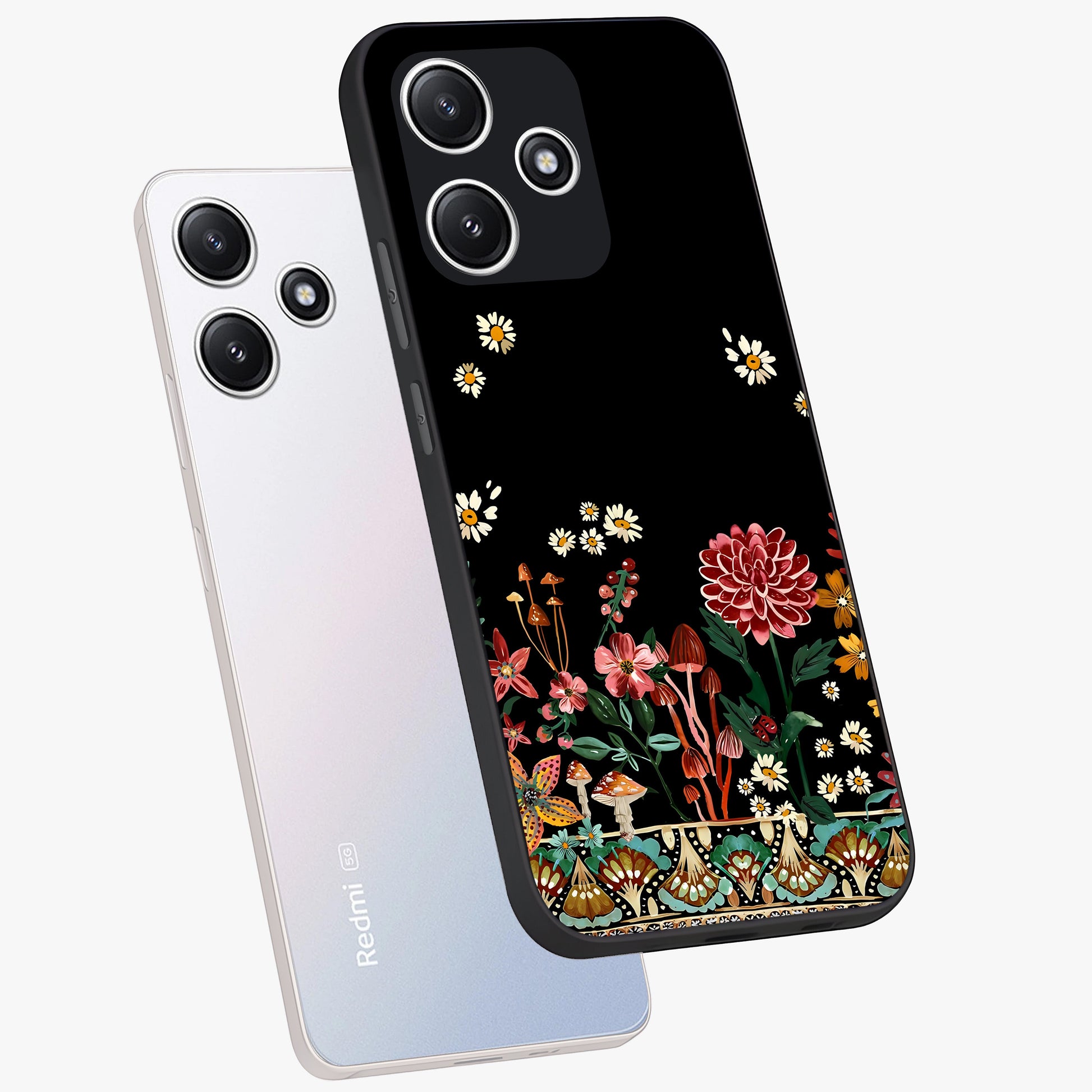 Midnight Bloom Pattern Glass Case displayed in angled mockup highlighting elegant flower design with midnight aesthetic style.