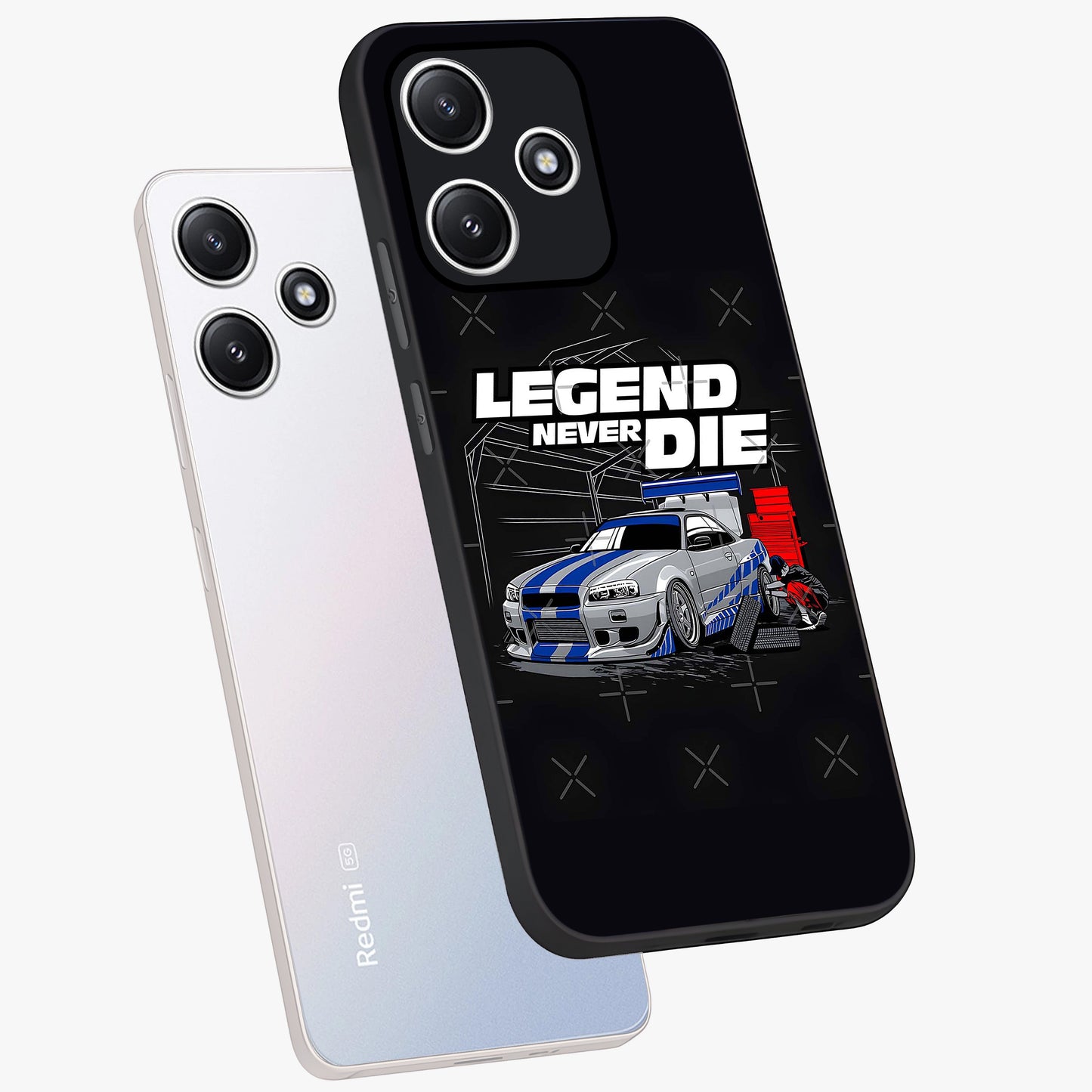 Midnight Racing Legacy Glass Case displayed in angled mockup highlighting dynamic automotive design with bold midnight aesthetic.