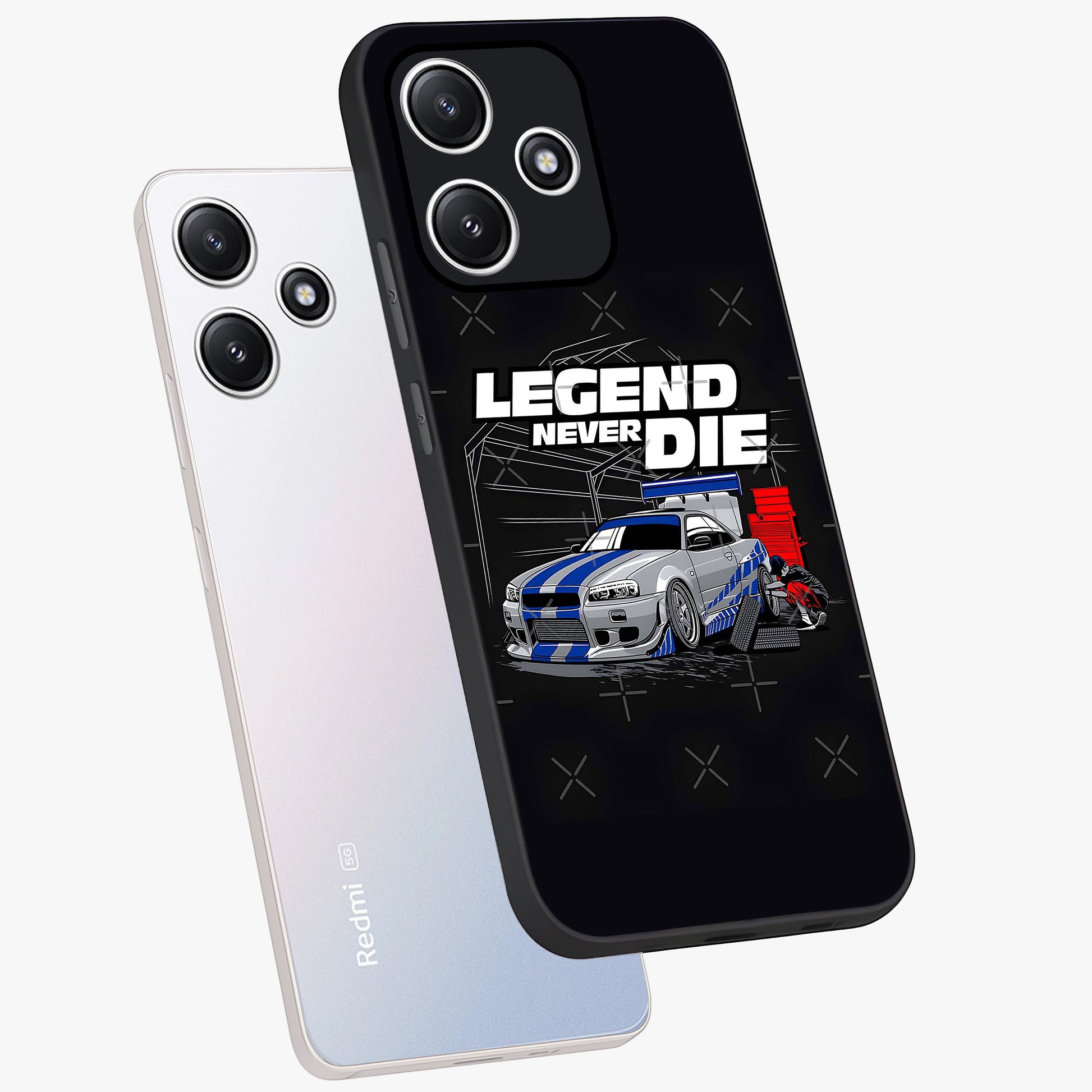 Midnight Racing Legacy Glass Case displayed in angled mockup highlighting dynamic automotive design with bold midnight aesthetic.