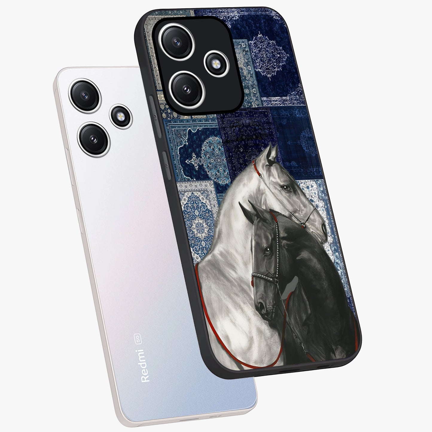 Midnight Stallion Blues Glass Case displayed in angled mockup highlighting powerful stallion illustration with deep midnight tones.