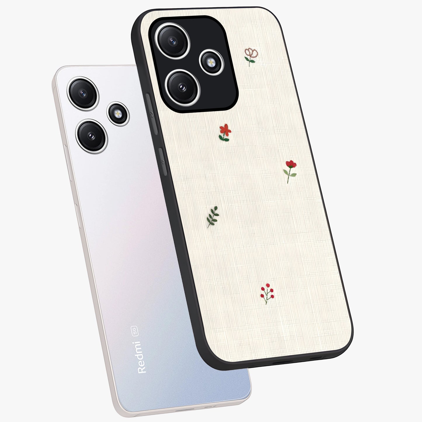 Minimalistic Blue With White Flower Pattern Glass Case displayed in angled mockup highlighting simple floral design with minimal aesthetic.