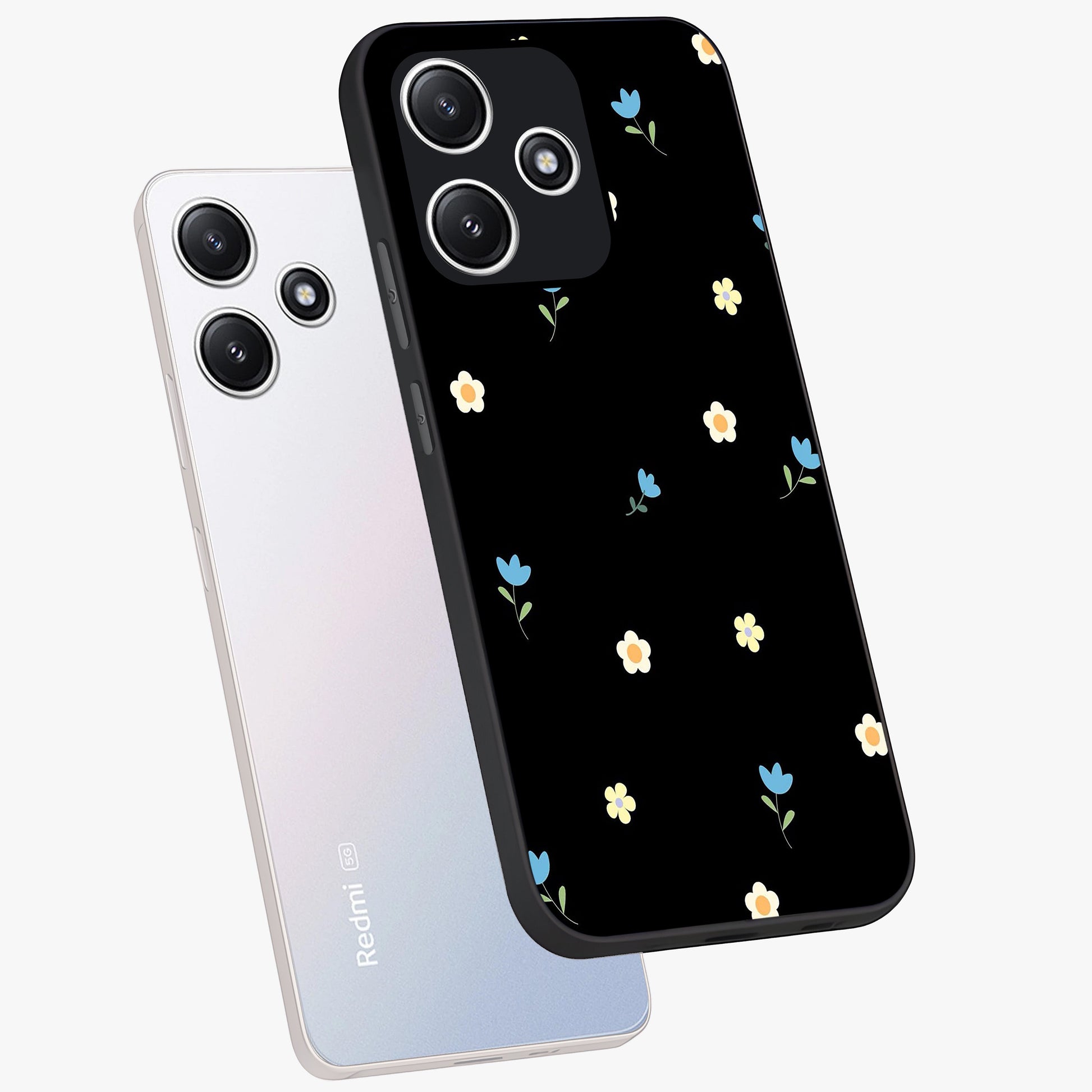 Minimal Petal Whispers Glass Case displayed in angled mockup highlighting delicate petal design with clean minimal aesthetic.