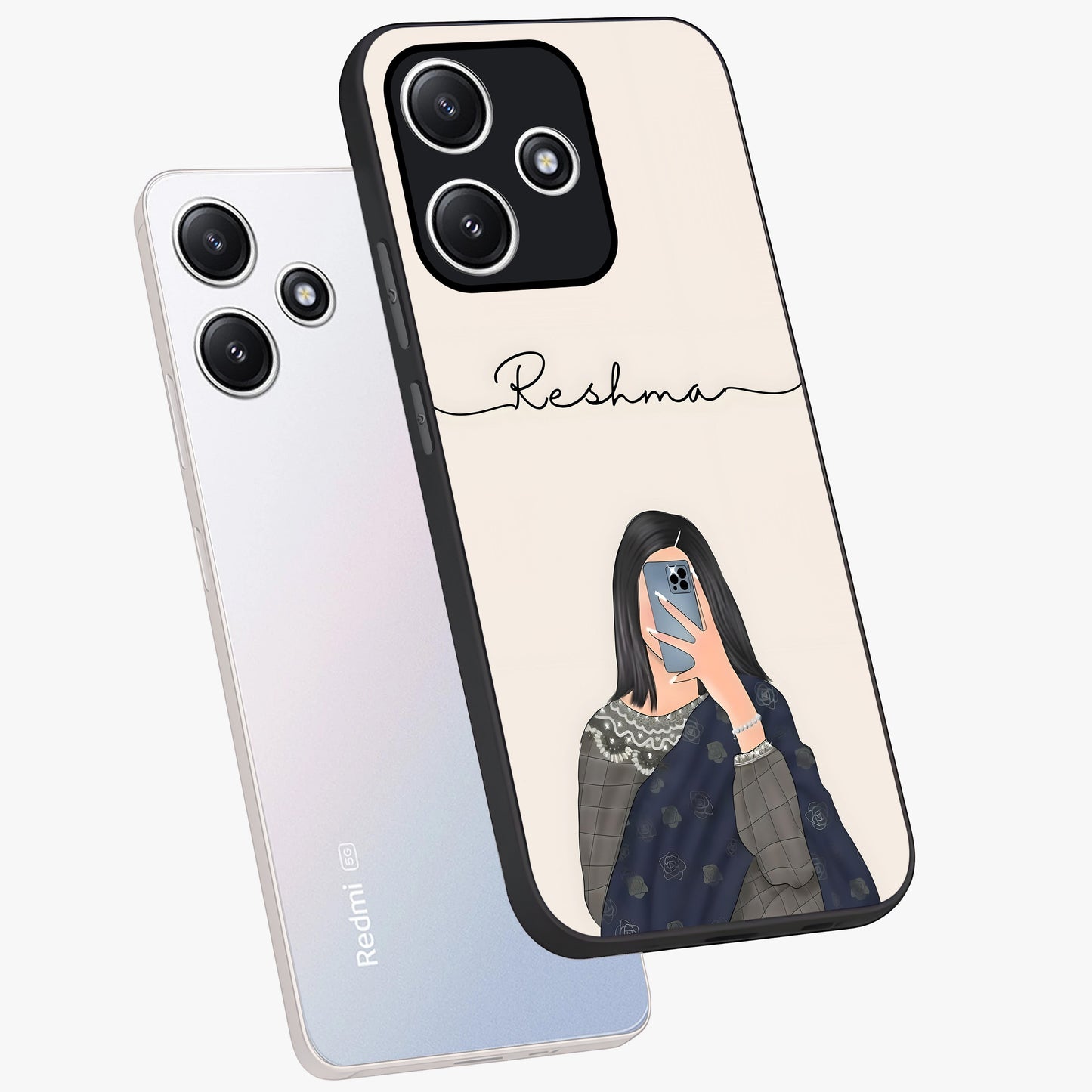 Mirror Mood Muse With Custom Name Glass Case displayed in angled mockup highlighting aesthetic mirror inspired design with custom name feature.
