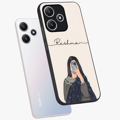 Mirror Mood Muse With Custom Name Glass Case displayed in angled mockup highlighting aesthetic mirror inspired design with custom name feature.