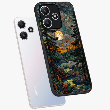 Moonlight Forest Dream Glass Case displayed in angled mockup highlighting dreamy forest design with glowing moon aesthetic.
