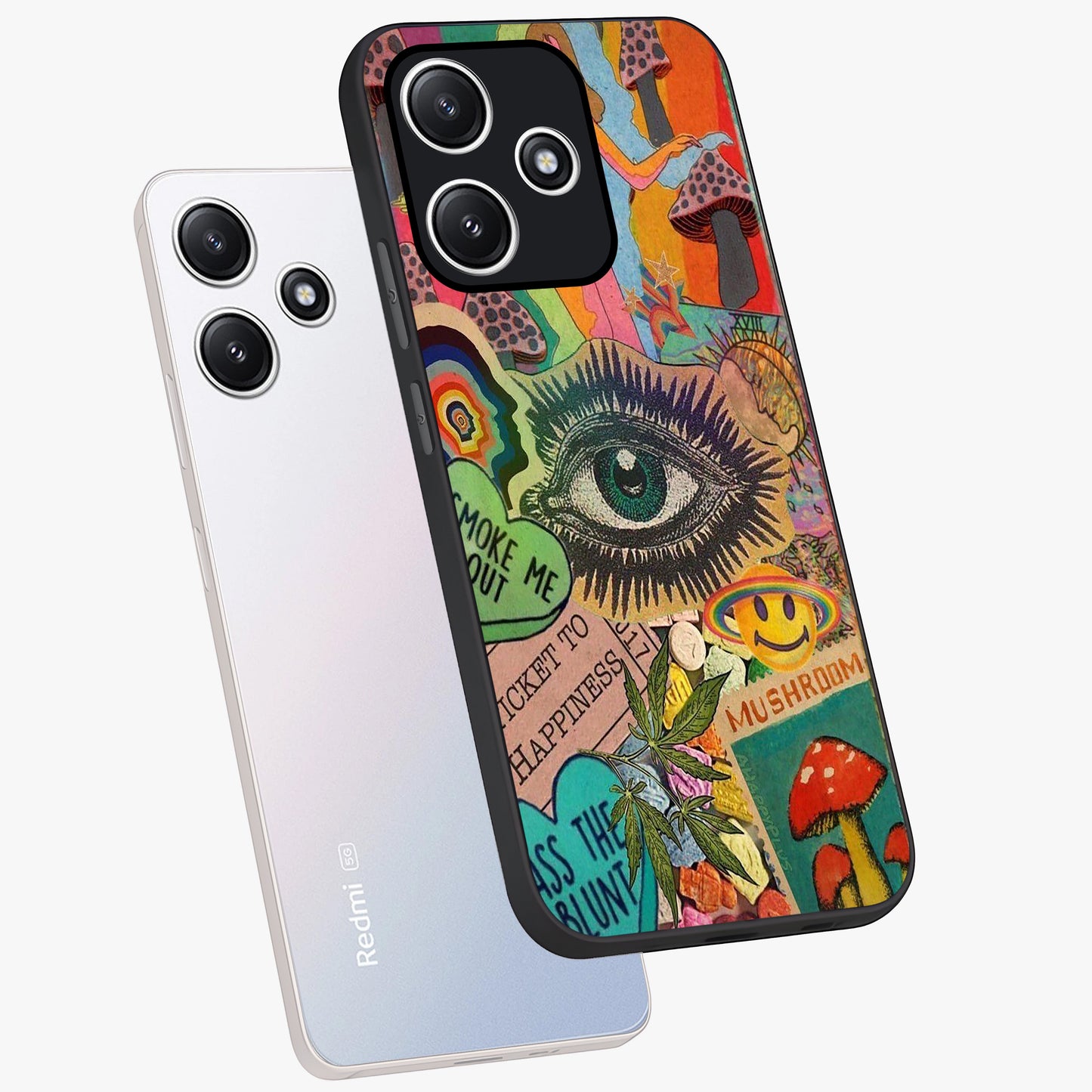 Mystic Eye Wonderland Glass Case displayed in angled mockup highlighting magical eye illustration with dreamy aesthetic.