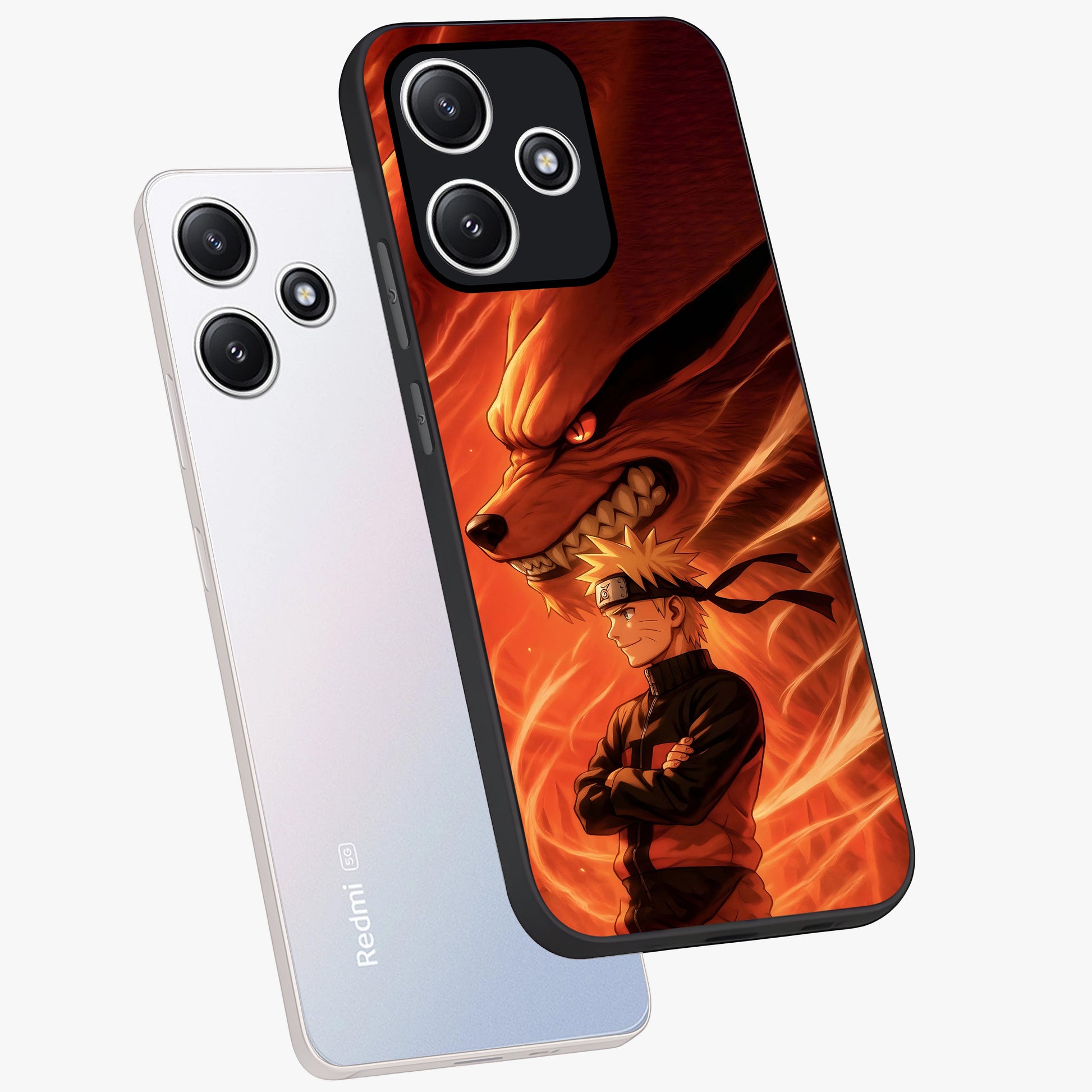 Nine Tails Legacy Glass Case displayed in angled mockup highlighting dynamic anime beast illustration with bold mystical aesthetic.