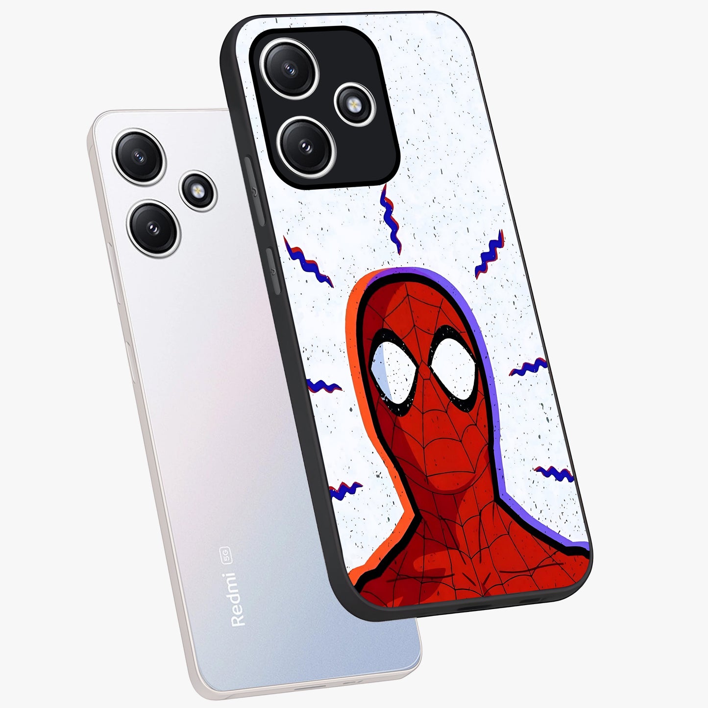 Omg Spiderman Glass Case displayed in angled mockup highlighting dynamic hero illustration with action comic aesthetic.