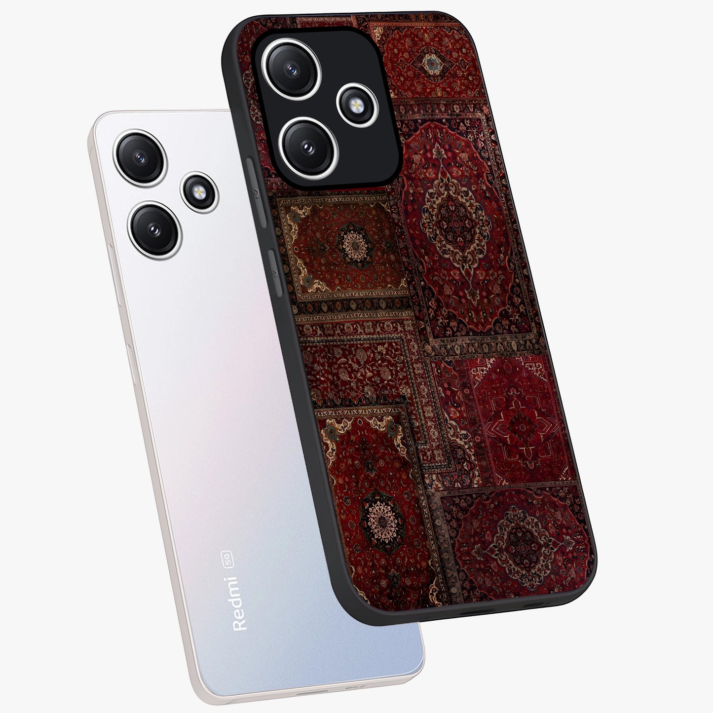 Persian Velvet Tale Glass Case displayed in angled mockup highlighting ornate textile inspired design with royal aesthetic.