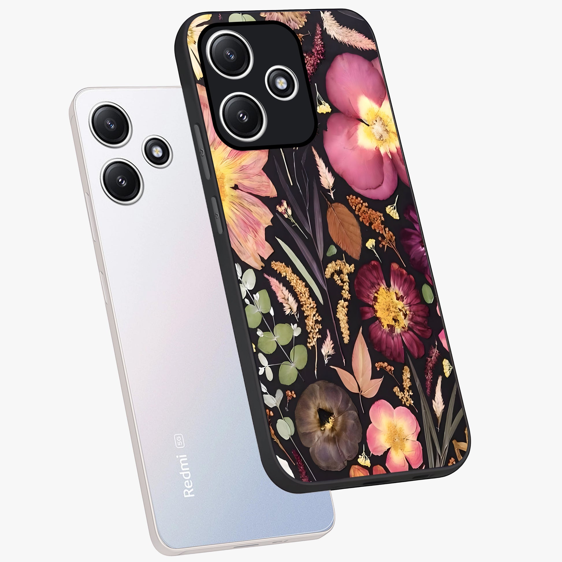 Petal Dream Tapestry Glass Case displayed in angled mockup highlighting decorative petal pattern with elegant botanical aesthetic.