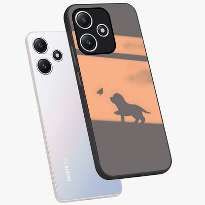 Puppy Shadow Art Glass Case displayed in angled mockup highlighting playful dog illustration with artistic shadow aesthetic.